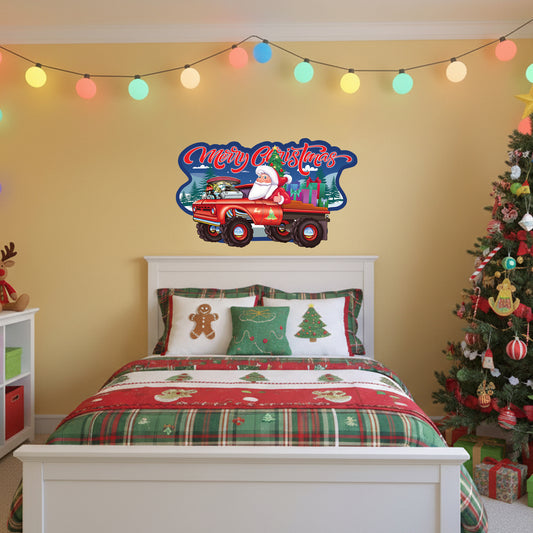 Vintage Truck Santa Christmas Wall Cling – Reusable & Repositionable Holiday Décor