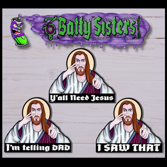 Funny Jesus Sticker Pack – Christian Humor Decals Set of 3 | “Y’all Need Jesus” “I’m Telling DAD” “I SAW THAT” | Faith Stickers Gift