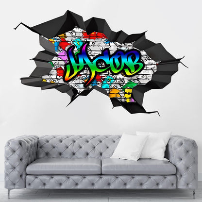 3D Custom Name Wall Mural Decal, Brick Graffiti Decor, Personalized Teen Room Decor, Large Sticker, Bedroom Wall Art, Street Art Wall Decal