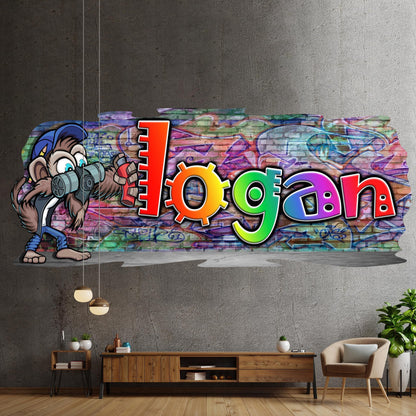 Mischievous Monkey-4  Graffiti Vinyl Wall Decal – Custom Name Street Art Decor