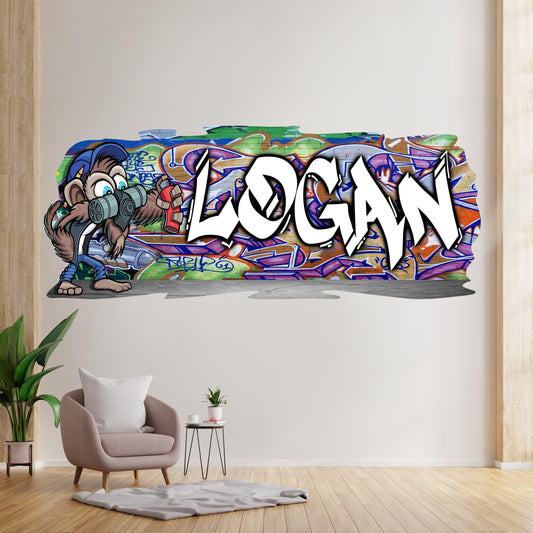 Mischievous Monkey-2 Graffiti Vinyl Wall Decal – Custom Name Street Art Decor