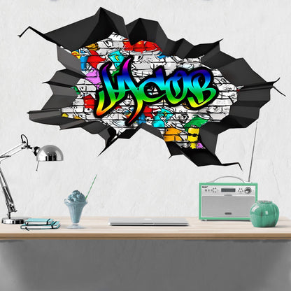 3D Custom Name Wall Mural Decal, Brick Graffiti Decor, Personalized Teen Room Decor, Large Sticker, Bedroom Wall Art, Street Art Wall Decal