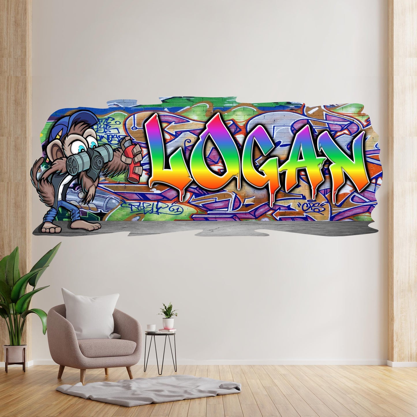 Mischievous Monkey-3 Graffiti Vinyl Wall Decal – Custom Name Street Art Decor