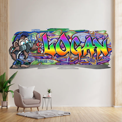 Mischievous Monkey-3 Graffiti Vinyl Wall Decal – Custom Name Street Art Decor