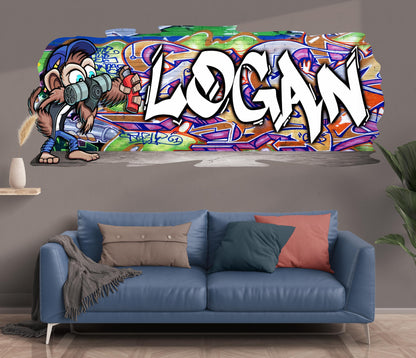 Mischievous Monkey-2 Graffiti Vinyl Wall Decal – Custom Name Street Art Decor