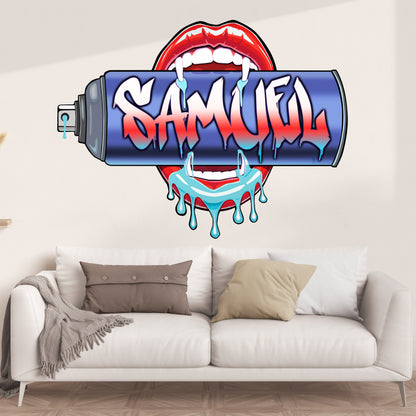 "Bite Me"-0 Graffiti Spray Can Vinyl Wall Decal – Custom Name Art, Sexy Vampire Mouth, Urban Street Style Decor