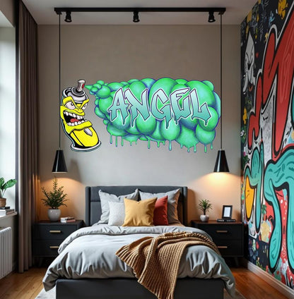 Custom Graffiti Spray Paint Can Wall Decal – “Stan the Can”-3 Art Sticker with Personalized Name – Urban Street Art Decor – Room Mural