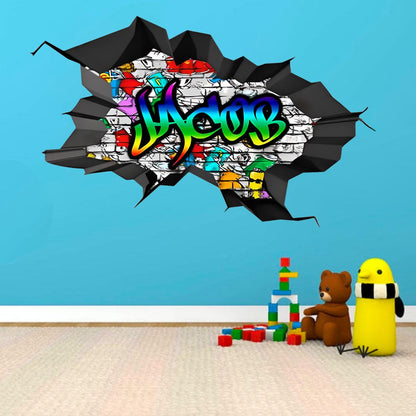 3D Custom Name Wall Mural Decal, Brick Graffiti Decor, Personalized Teen Room Decor, Large Sticker, Bedroom Wall Art, Street Art Wall Decal