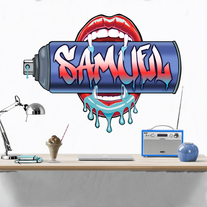 "Bite Me"-0 Graffiti Spray Can Vinyl Wall Decal – Custom Name Art, Sexy Vampire Mouth, Urban Street Style Decor