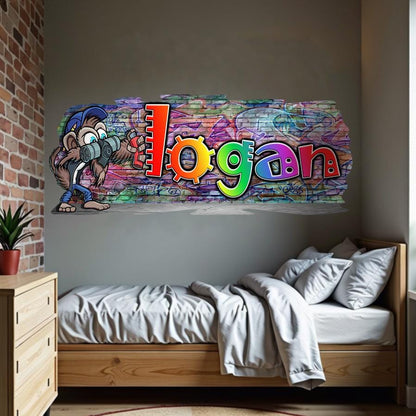 Mischievous Monkey-4  Graffiti Vinyl Wall Decal – Custom Name Street Art Decor