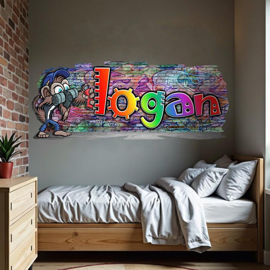Mischievous Monkey-4  Graffiti Vinyl Wall Decal – Custom Name Street Art Decor