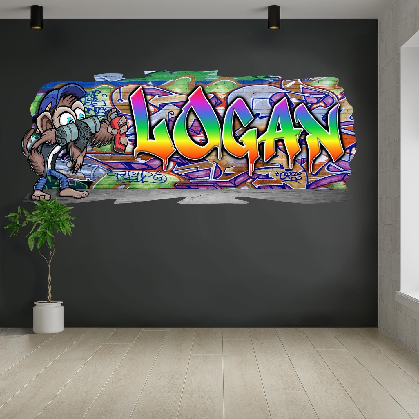 Mischievous Monkey-3 Graffiti Vinyl Wall Decal – Custom Name Street Art Decor