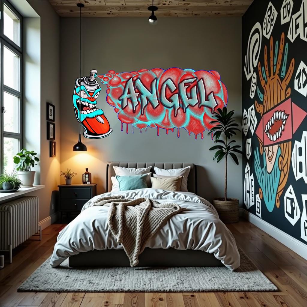 Custom Graffiti Spray Paint Can Wall Decal – “Stan the Can”-5 Art Sticker with Personalized Name – Urban Street Art Decor – Room Mural