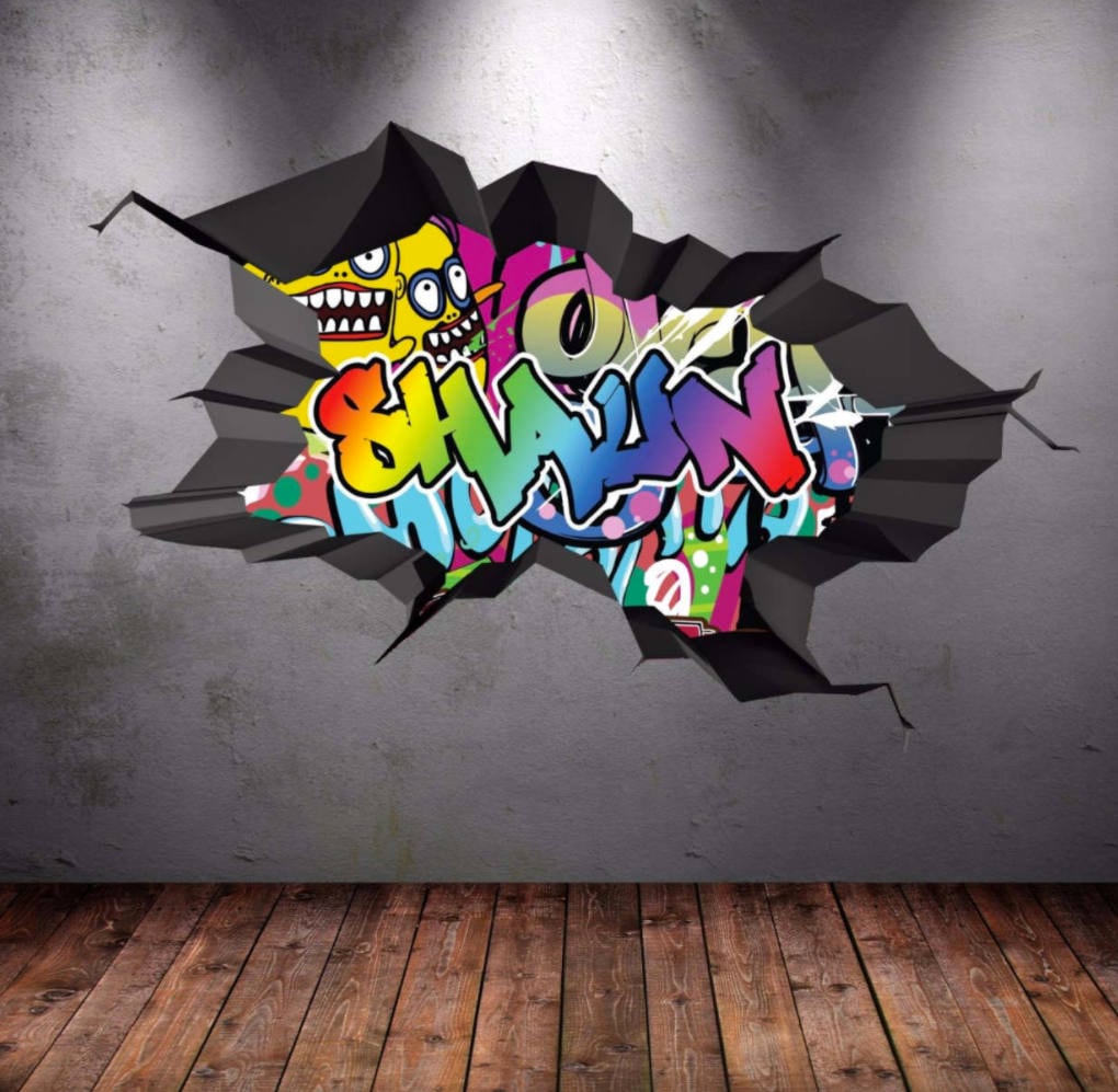 Personalized Graffiti Wall Mural, Custom Name Vinyl Decal, Home Decor Art, Removable Stickers, Personalized Gift, Custom Name Wall Art