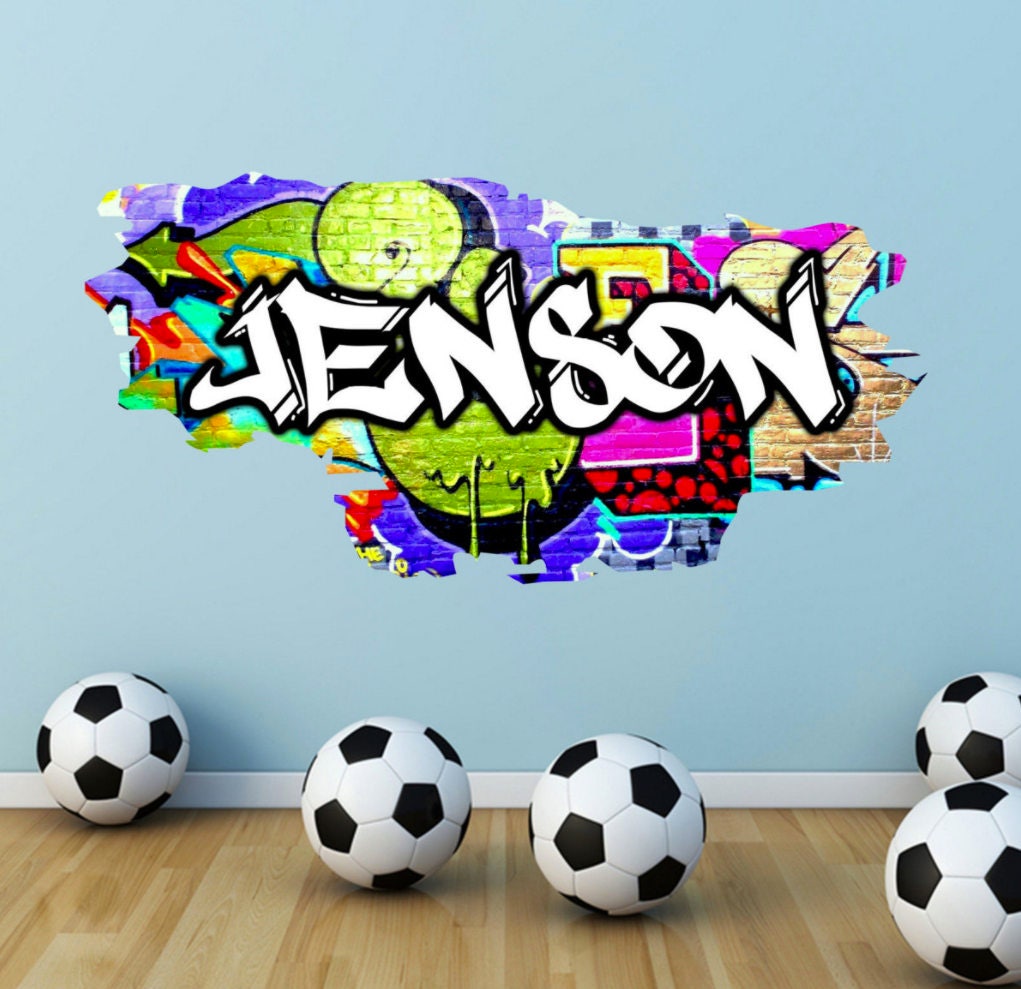 Personalized Graffiti Decal, Custom Name Wall Decal, Hip Hop Wall Decor, Vinyl Art Sticker, Custom Boys Room Wall Art, Removable Wall Mural