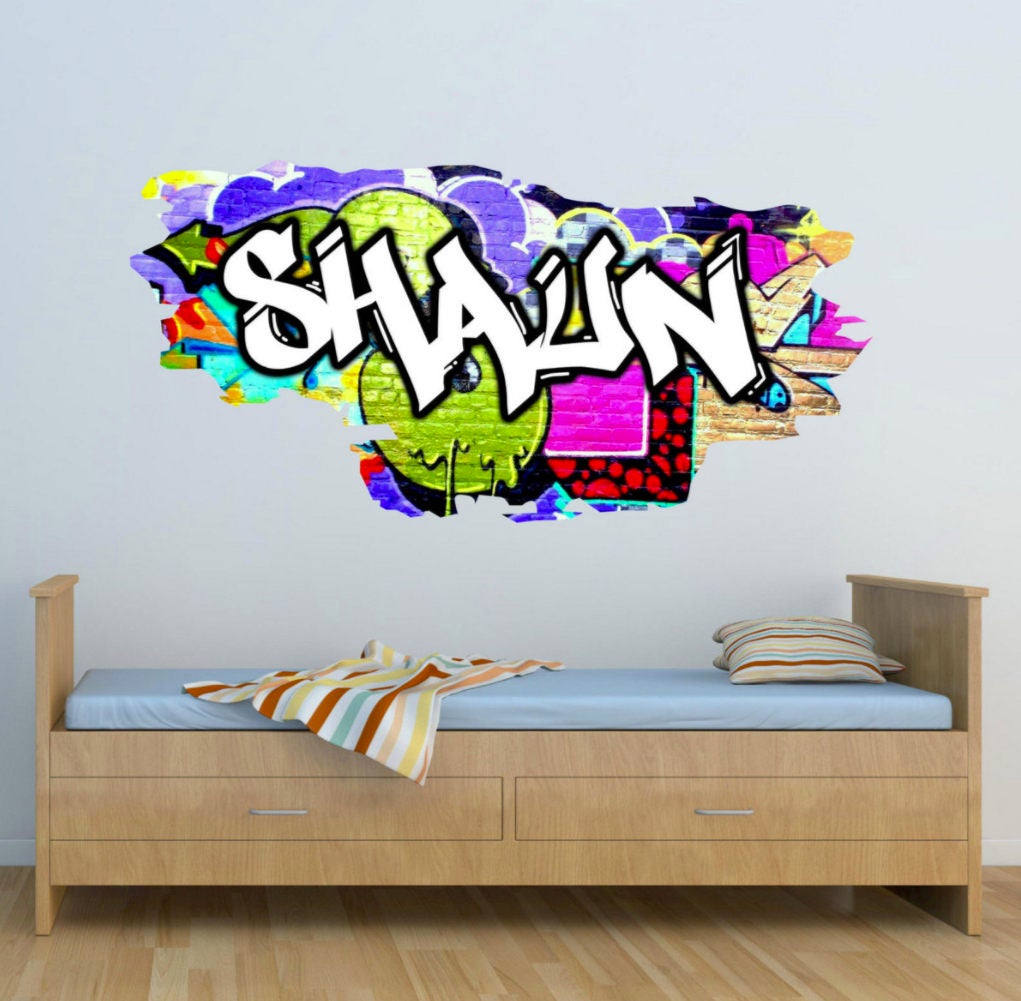 Personalized Graffiti Decal, Custom Name Wall Decal, Hip Hop Wall Decor, Vinyl Art Sticker, Custom Boys Room Wall Art, Removable Wall Mural