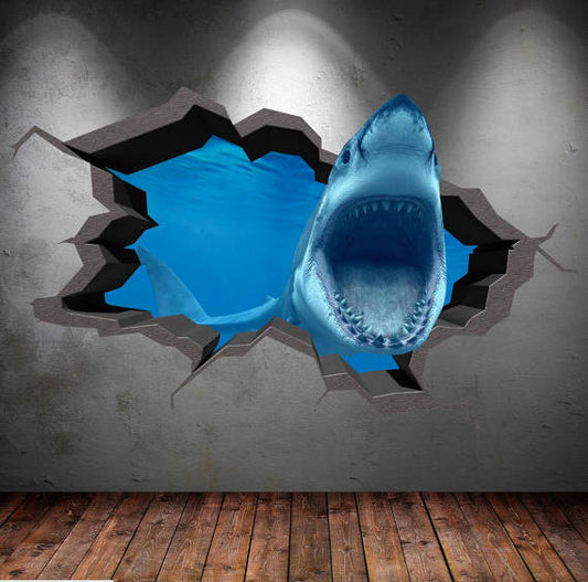 Shark Wall Decal, Great White Wall Sticker, Sea Life Wall Decals, Aquarium Wall Decal, 3D Wall Art, Kids Room Decor, Vinyl Wall Sticker