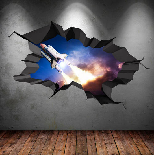 SPACE SHUTTLE DECAL, Rocket Wall Sticker, Space Rocket Decal, Science Room Décor, Premium Vinyl Decals, 3d Wall Decals