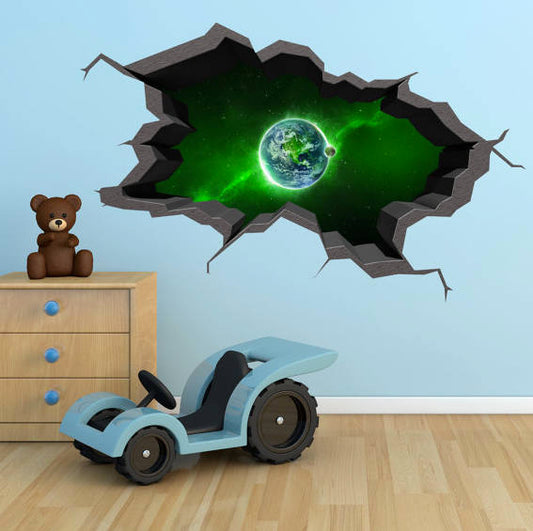 Earth 3D Wall Decal | Removable Vinyl Sticker | Peel and Stick | Art Decor for Bedroom, Living-Room, Kids or Any Room