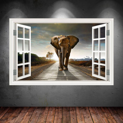ELEPHANT WALL DECAL, Window Wall Sticker, Wildlife Room Decor, Handmade Decal, Peel and Stick Vinyl Wall Mural
