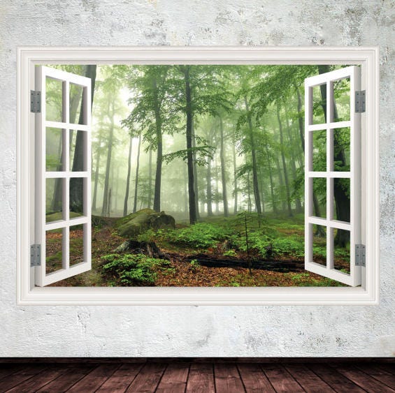 FOREST WINDOW DECAL, Nature Wall Decal, Mural Wall Decal, Greenery Wall Mural, Rooms Wall Décor, Frame Wall Decal