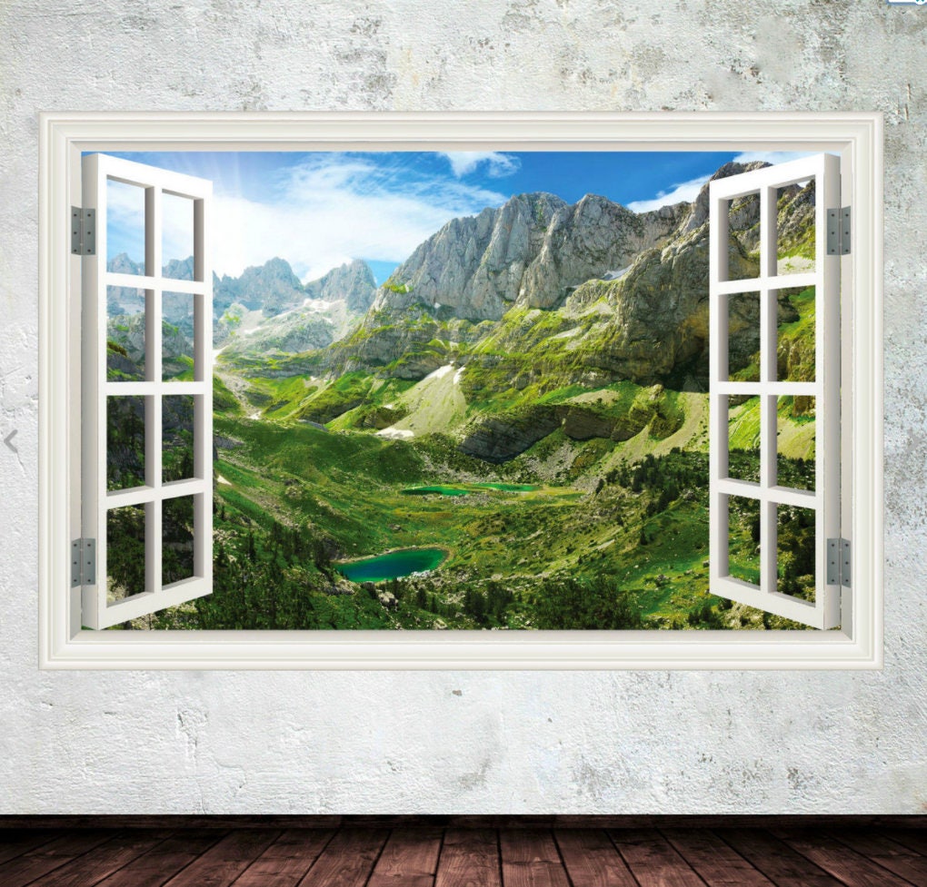 MOUNTAIN WALL DECAL, Landscape Wall Mural, Window Wall Mural, Greenery Wall Mural, Vinyl Wall Mural, Removable Sticker