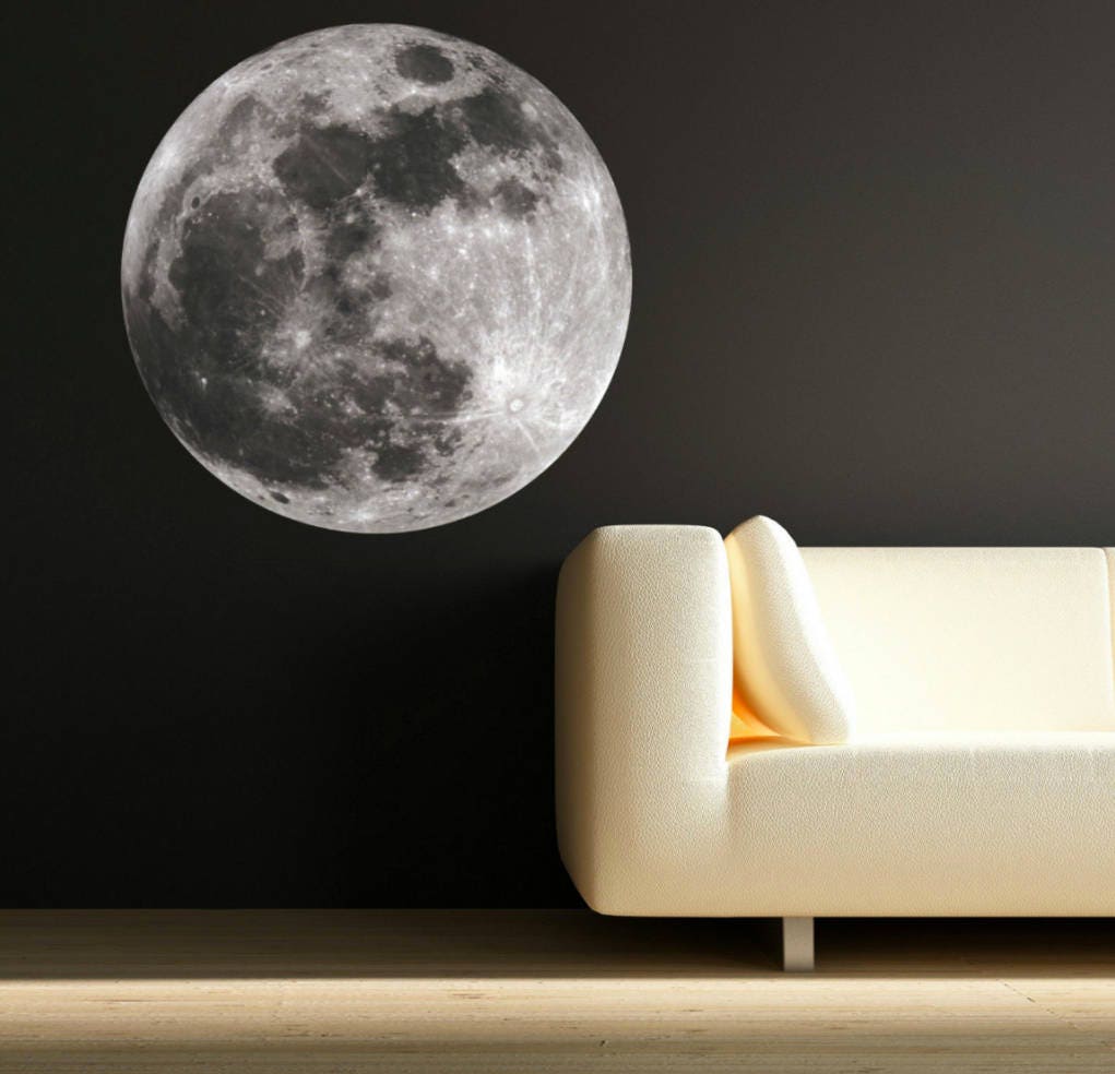 Full Moon Wall Sticker, Moon Wall Decal, Space Wall Sticker, Removable Peel and Stick Art Mural, Kids Room Decor, Space Wall Decal