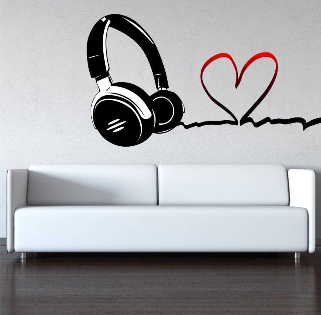 DJ Headphones Wall Decal, Weatherproof Vinyl Sticker, Music-Themed Art, Removable Mural, Headphone Design, Wall Decor