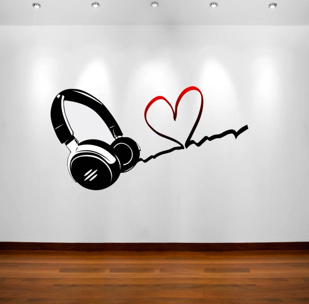 DJ Headphones Wall Decal, Weatherproof Vinyl Sticker, Music-Themed Art, Removable Mural, Headphone Design, Wall Decor