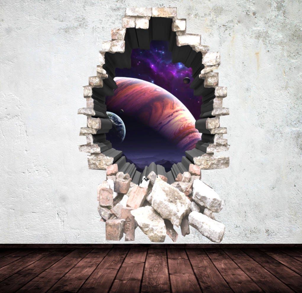 PLANETS WALL DECAL, 3d Wall Stickers, Cracked Wall Decal, Room Wall Décor, Vinyl Wall Mural, Deep Space Mural