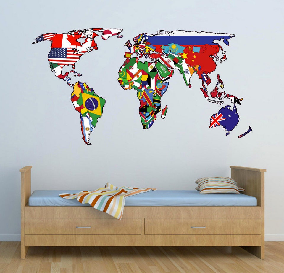 3D World Map Wall Decal, Vinyl Mural Sticker, Office & Classroom Decor, Travel Enthusiast Gift, World Map Wall Art