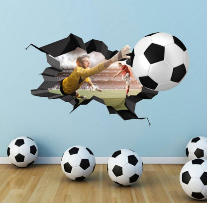 Goalkeeper Wall Decal - Sports 3D Smashed Wall Art - Soccer Sticker - Kids Room Decor - Vinyl Home Poster - Goalie Wall Decal, Sports Art