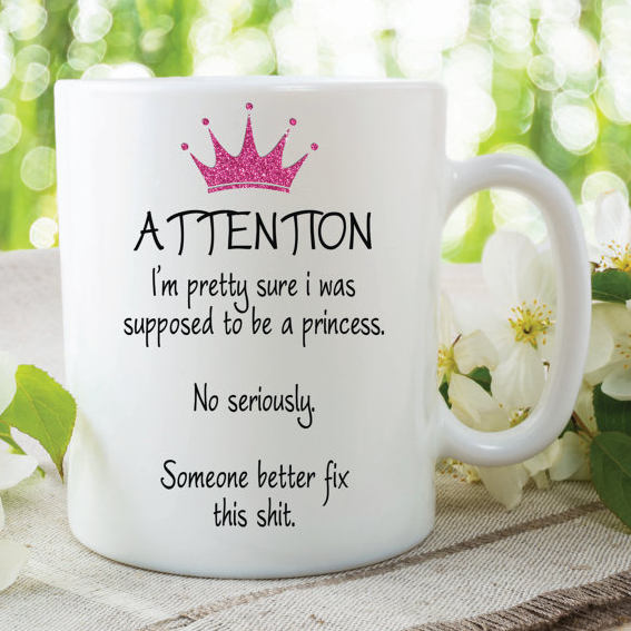 PRINCES FUNNY MUG, Attention Coffee Mug, Ceramic Tea Cup, Rude Coffee Mugs, Dishwasher Safe Cup Crown Coffee Mugs, Friend Funny Gift