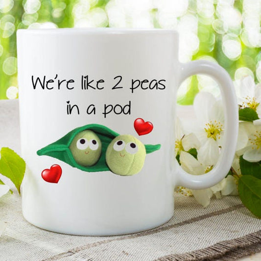 LOVE COFFEE CUP, Pod Coffee Mug, Printed Coffee Cup, Funny Coffee Cup, Home Coffee Cup, We're Like 2 Peas In a Pod