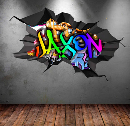 GRAFFITI WALL DECAL, Custom Name Sticker, Personalized Name Wall Decal, Colorful Brick Wall Decal, Removable Boys Girls Teen Room Decor