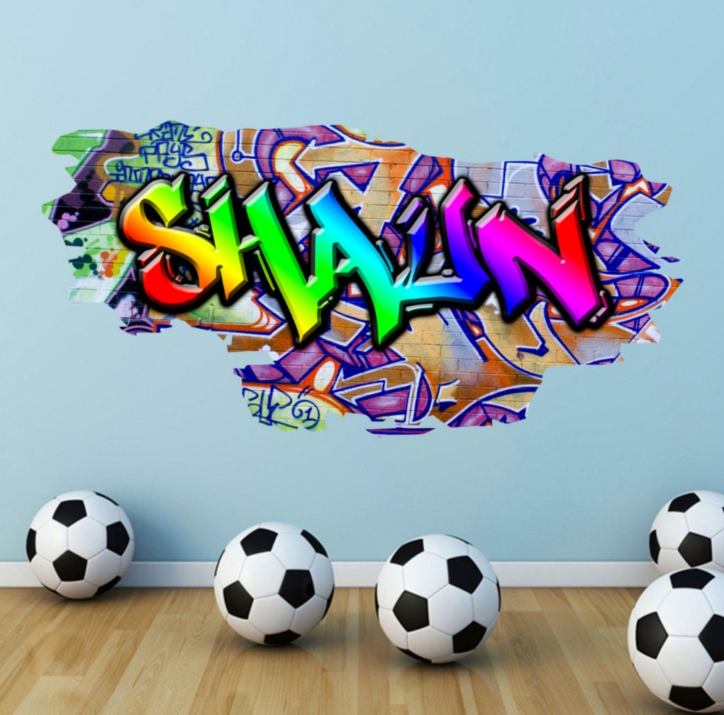 Personalized Room Decor, NYC Style Wall Decal, Teen Boys Room Decor, Graffiti Wallpaper, Preppy Room Decor, Graffiti Style Art, Custom Art