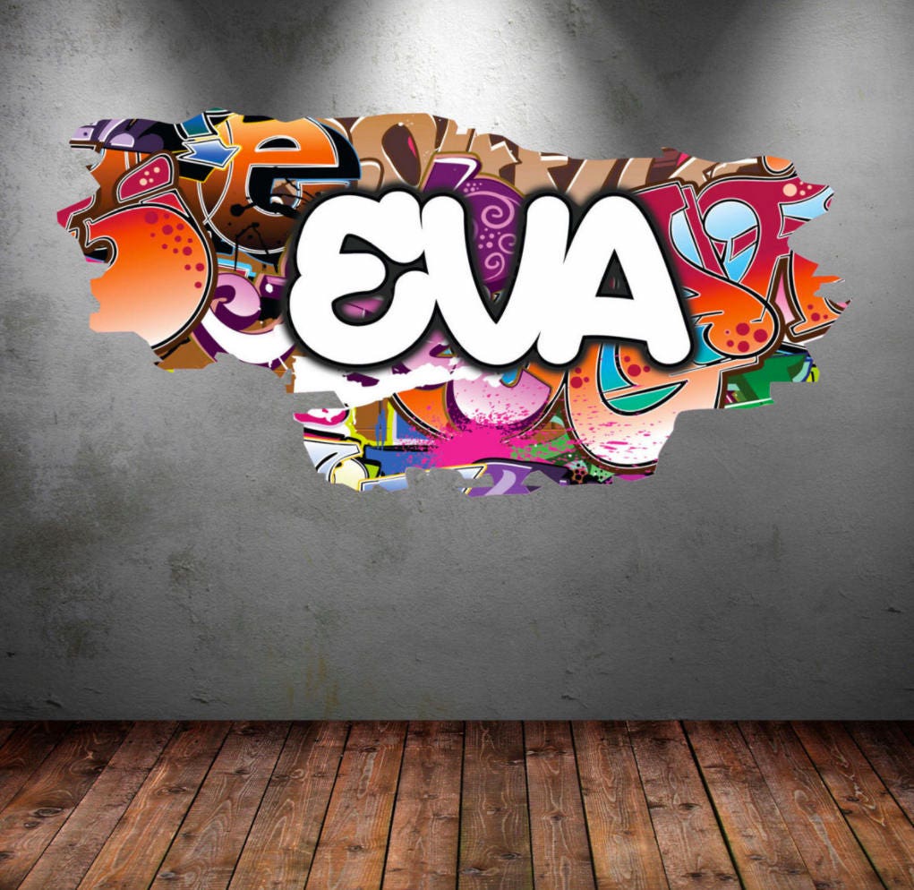 Custom 3D Graffiti Wall Art Decal - Personalized Kids Room Decor - Removable Vinyl Mural - Peel and Stick Wall Sticker - Nursery Decor