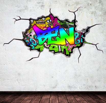 Custom 3D Graffiti Wall Name Decal, Personalized Kids Room Decor, Hip Hop Vinyl Sticker, Removable Peel and Stick Wall Art
