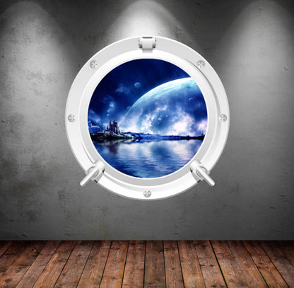 PORTHOLE WALL DECAL, Earth Wall Sticker, Window Wall Decal, Moon Wall Décor, Space Portal Decal, Space Galaxy Mural
