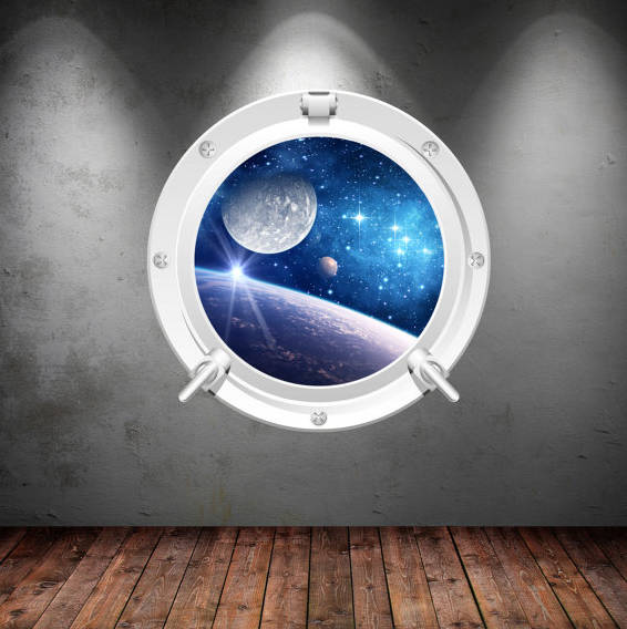 Stunning Galaxy Porthole Wall Decal: Transform Your Room with Cosmic Views – Space-Inspired Home Decor – Perfect for Astronomy Lovers