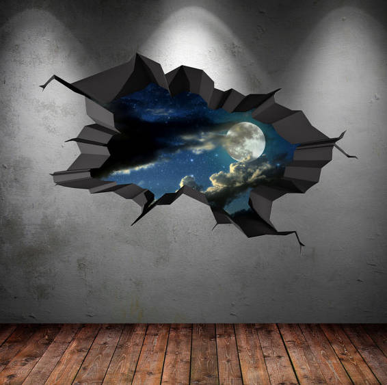 MOON WALL DECAL, Wall Decal 3d, Deep Space Decal, Space Room Décor, Premium Vinyl Stickers, Removable 3d Decal