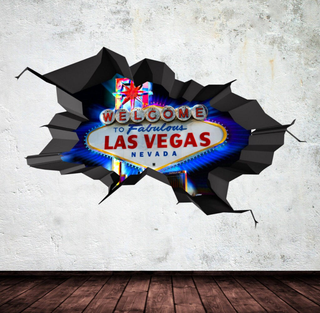 CASINO CRACKED DECAL, Galaxy Wall Mural, 3D Wall Decor, Wall Sticker Vinyl, Cracked Wall Decal, Deep Space Decal