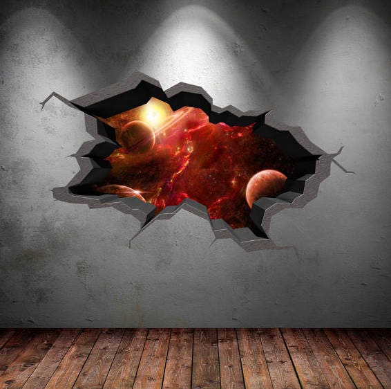 PLANET EARTH STICKER, Cracked Wall Decal, Wall Sticker Mural, Planet Wall Sticker, Deep Space Sticker, Space Room Décor