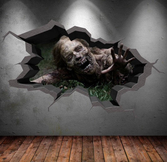 ZOMBIE WALL DECAL, Halloween Wall Sticker, 3D Halloween Decoration, Peel and Stick Room Decor, Horror Movie Art Mural