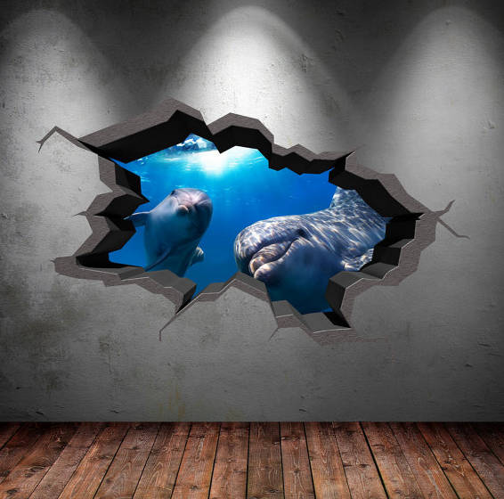 Dolphin Wall Decal, Wall Decor, Sea Life Wall Sticker, 3D Wall Art, Kids Room Decor, Vinyl Wall Mural, Marine Manmmals Sticker