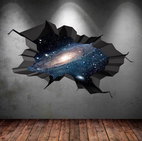 GALAXY WALL Decal, 3D Wall Mural, Space Wall Decal, Universe Wall Mural, Vinyl Wall Sticker, Boys Room Decor, Cracked Wall Art Decal Gift