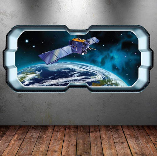 SPACE STATION MURAL, Galaxy Wall Decal, Space Wall Sticker, Stars Wall Sticker, Satellite Wall Decal, Planet Earth Decal