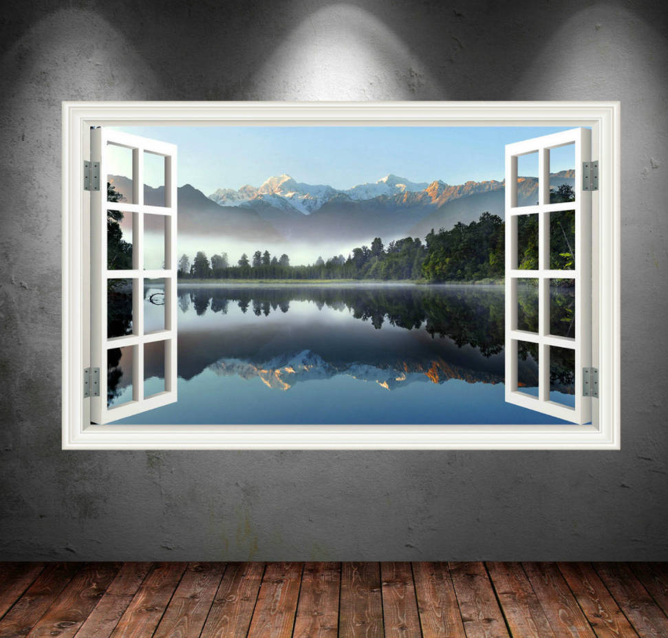 Scenic Mountain & Lake Wall Decal | Nature Vinyl Sticker | Rustic Home Decor | Removable Art | Wilderness Room Design | Window View Art