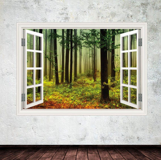 Woodland Wall Decal, Trees Wall Stickers, Nature-Inspired Window Decal, Lush Greenery Design, Peaceful Room Décor, Premium Vinyl Wall Mural