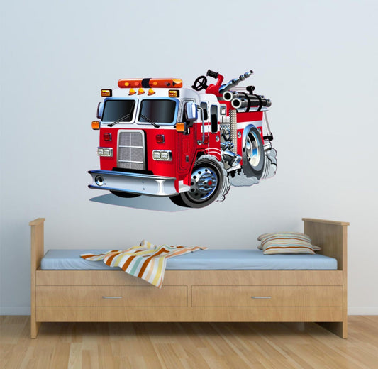 Fire Truck Wall Decal, Fire Engine Decal, 3D Wall Sticker, Firefighter Room Decor, Truck Decals For Bedroom, Firetruck Vinyl Wall Mural